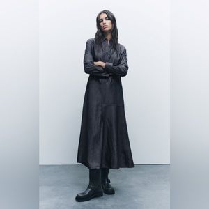 Zara Linen Blend Shirt Dress ZW Collection
